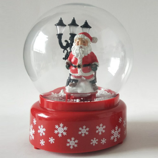 8”red Christmas Musical Snowing Globe，68426P-8N15