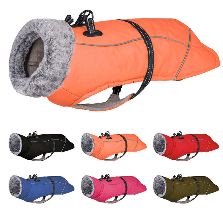 Traction adjustable reflective plush warm medium large dog clothes