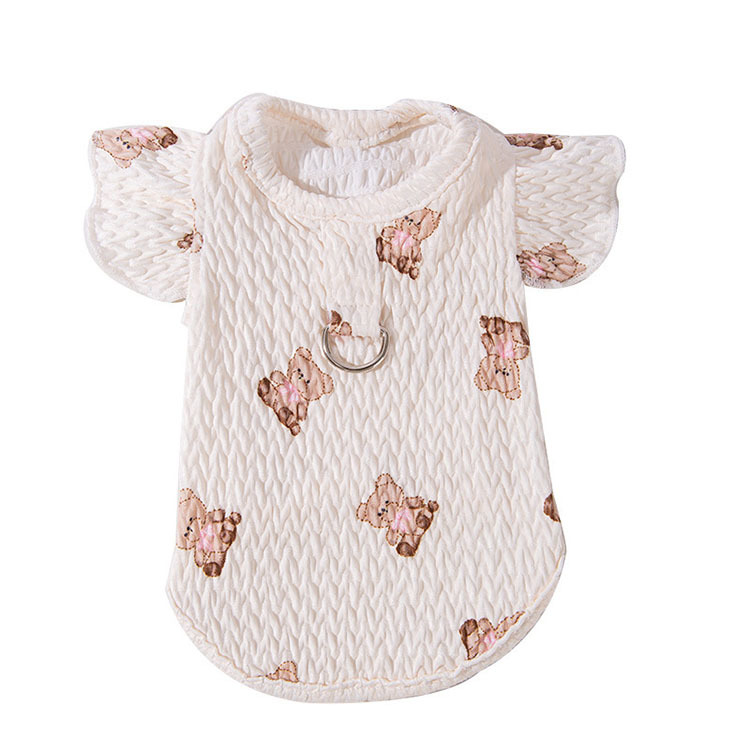 High quality Spring Summer Cute Little Bear Full Print Flying Sleeves Dog Thin Trailing Pet Vest