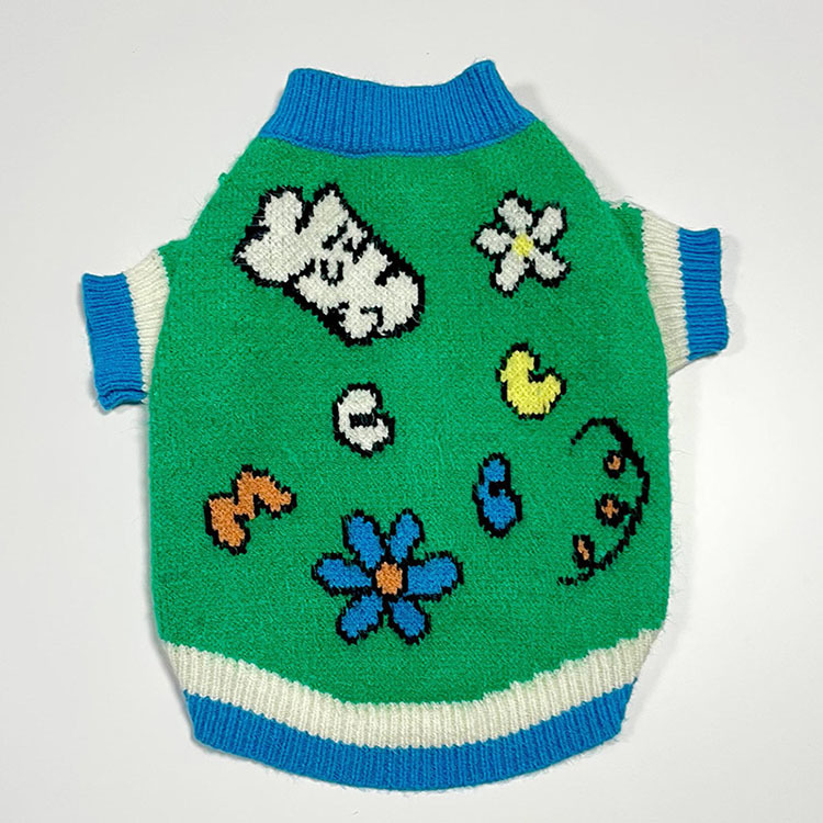 Single breasted original Korean autumn winter new Teddy small dog graffiti color contrast sweater