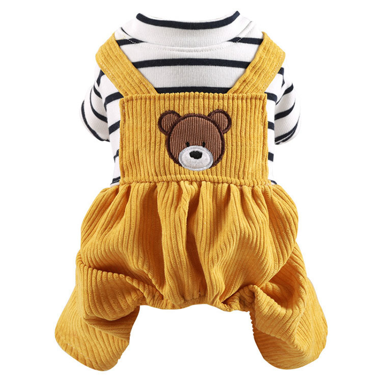High quality Autumn and winter new teddy plush small dog dress four legged bread bear suspenders