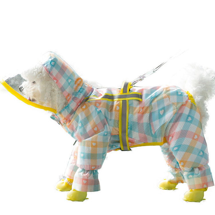 Wholesale Four foot full bag small medium dog fashionable grid reflective walking pet raincoat
