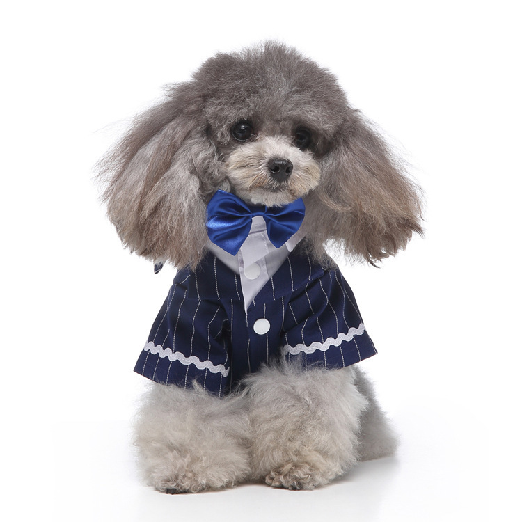 Factory Wholesale Pet Teddy Elegent Fashion Blue high end stripe tuxedo Dress Dog Clothes