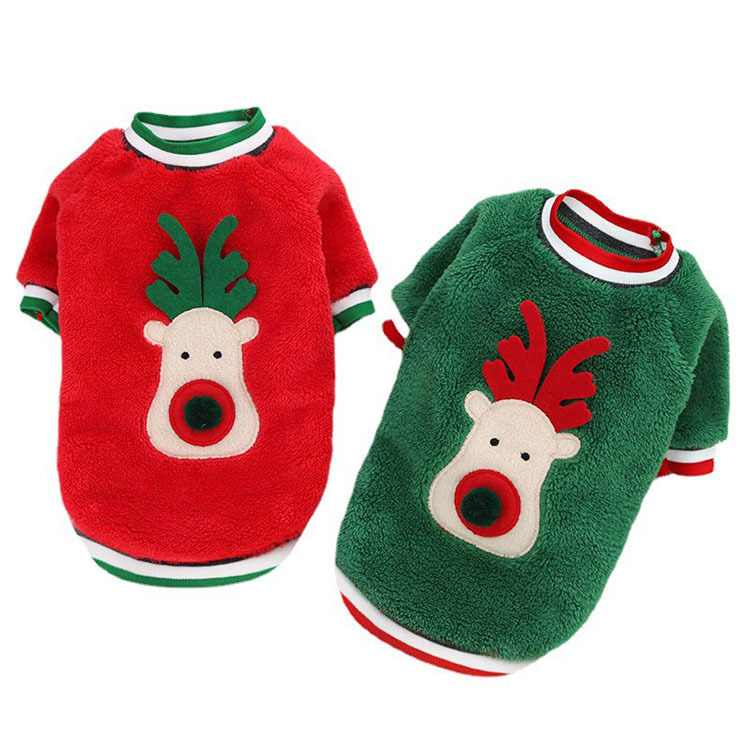 New style Coral velvet dog sweater dog outdoor cat feet pet clothes christmas