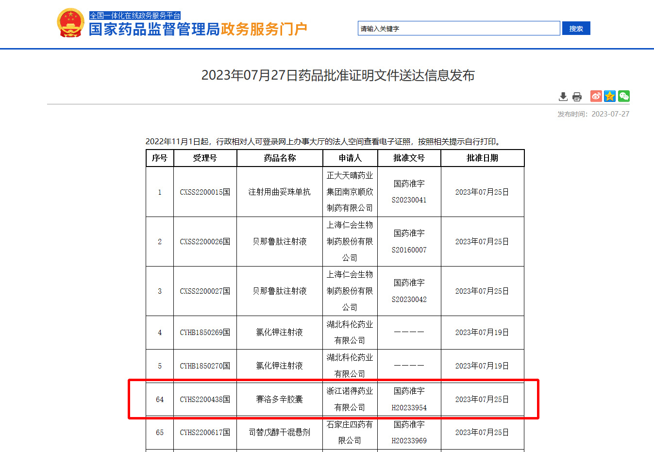 2023骞?鏈?7鏃 娴欐睙璇哄緱鑽笟璧涙礇澶氳緵鑳跺泭鑾锋壒 2023骞?鏈?7鏃 娴欐睙璇哄緱鑽笟璧涙礇澶氳緵鑳跺泭鑾锋壒
