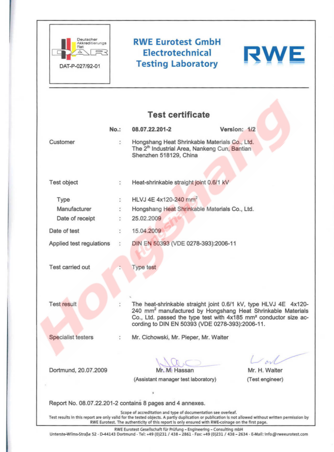 RWE certificate for LV joint RWE certificate for LV joint