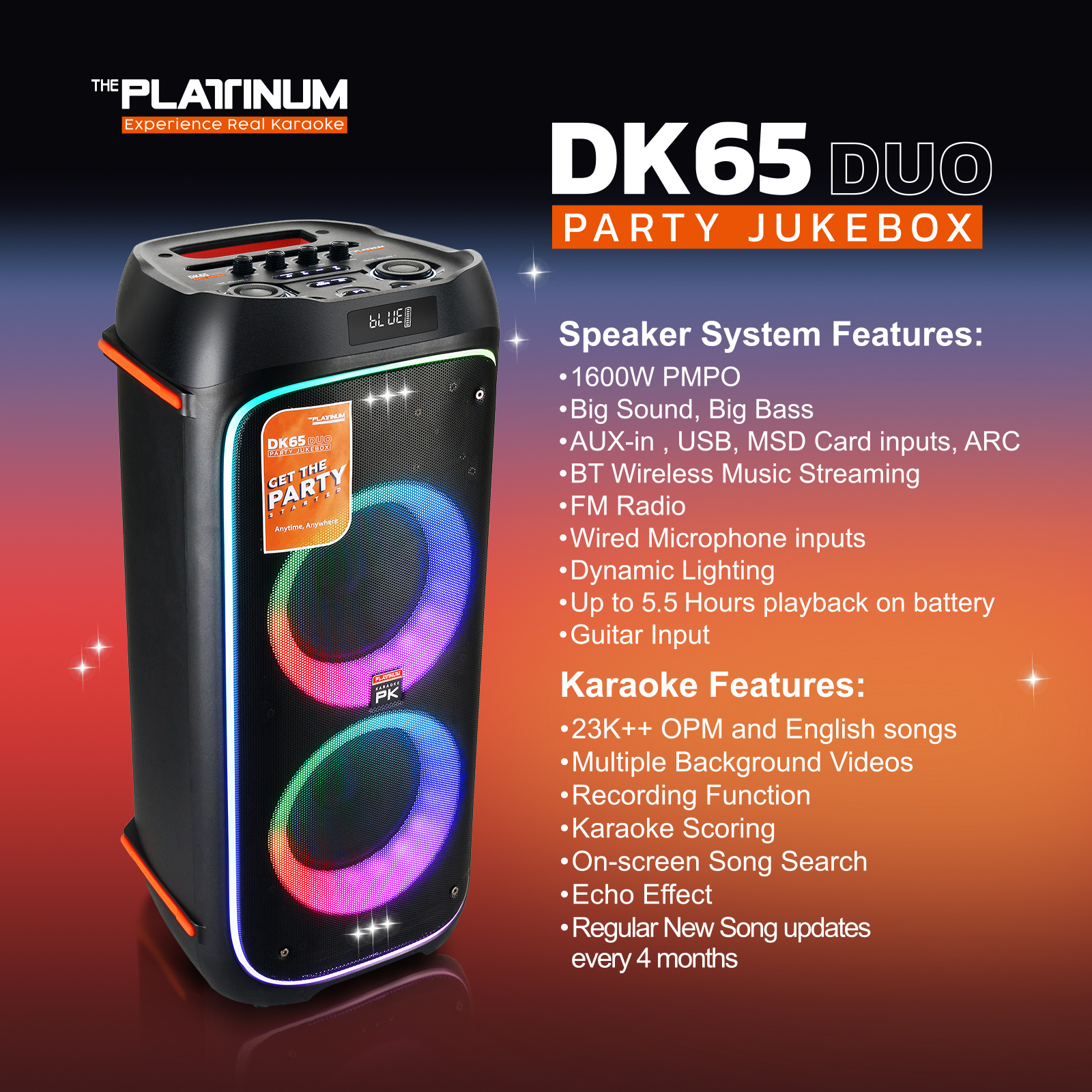 The Platinum DK65 DUO Party Jukebox