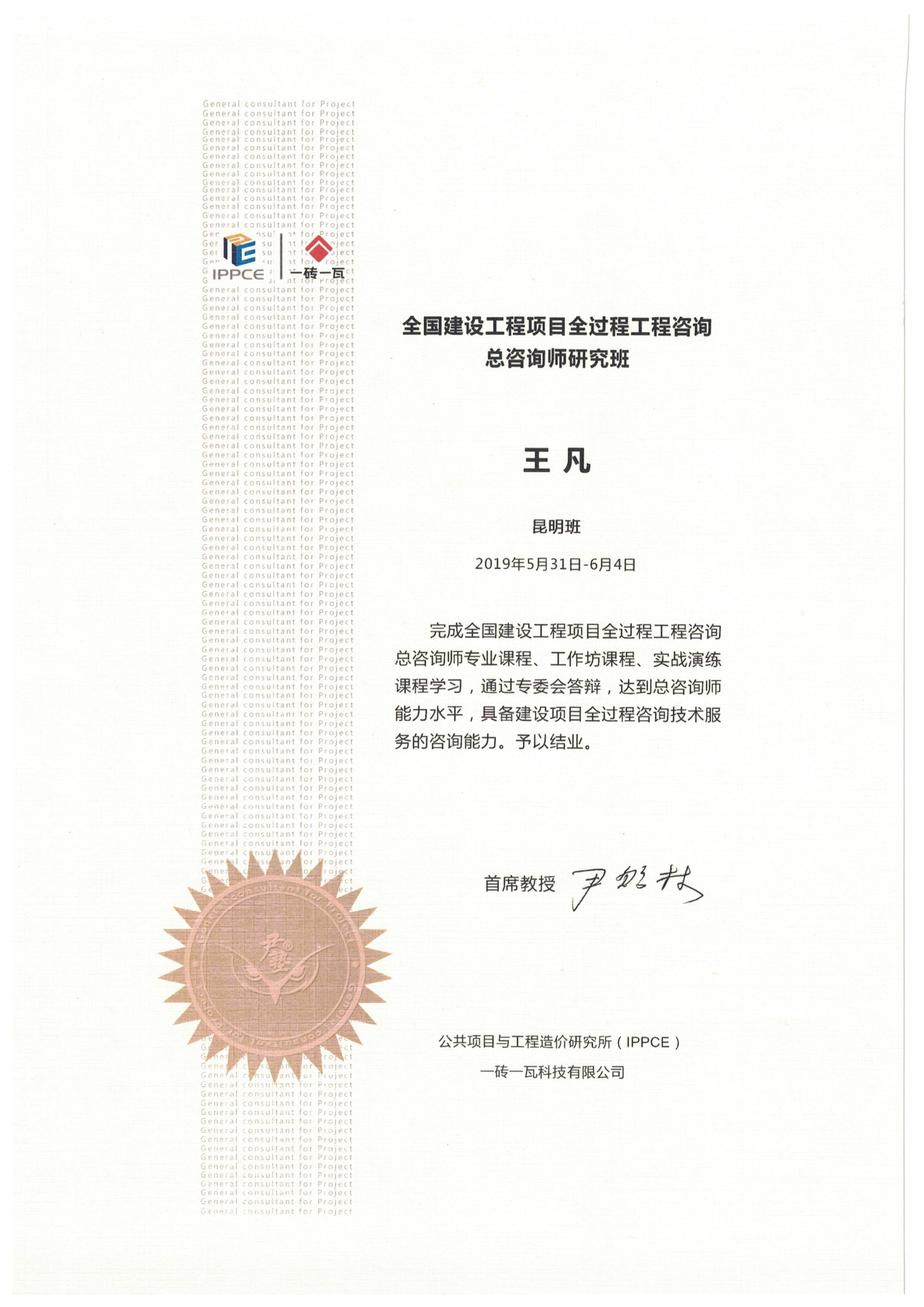 全過程工程咨詢總咨詢師——王凡