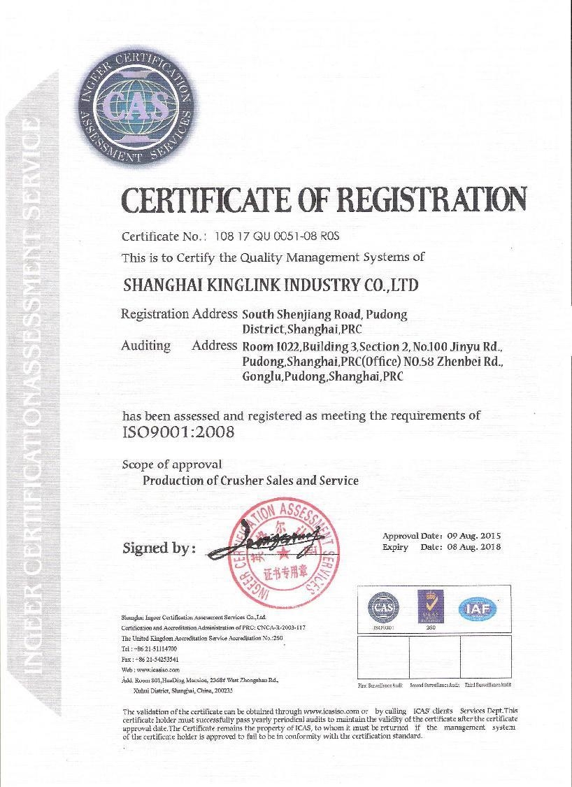 ISO9001: 2008 Certificate of Registration