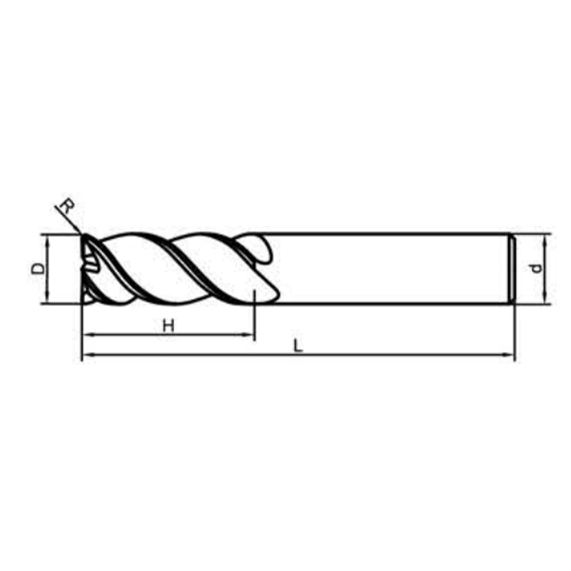 METAL CERAMIC END MILLS WITH CORNER RADIUS