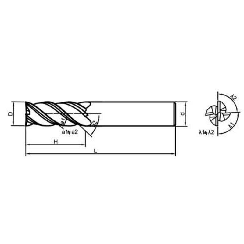 FLAT END MILLS (UNEQUAL PITCH VARIABLE HELICAL ANGLE)