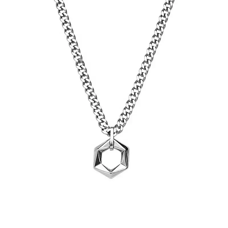 Geometric hollow hexagonal pendant necklace