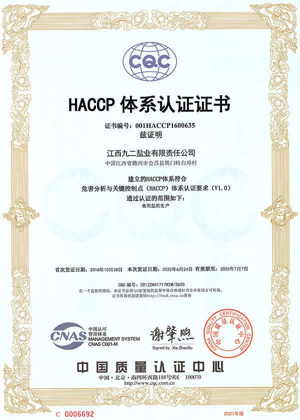 HACCP System Certificate