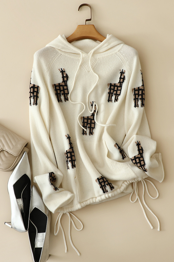 BC01939 women intarsia 100% cashmere hoodie