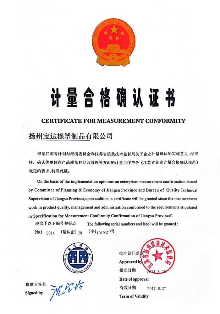 Certificate of Confirmation of Measurement Conformity