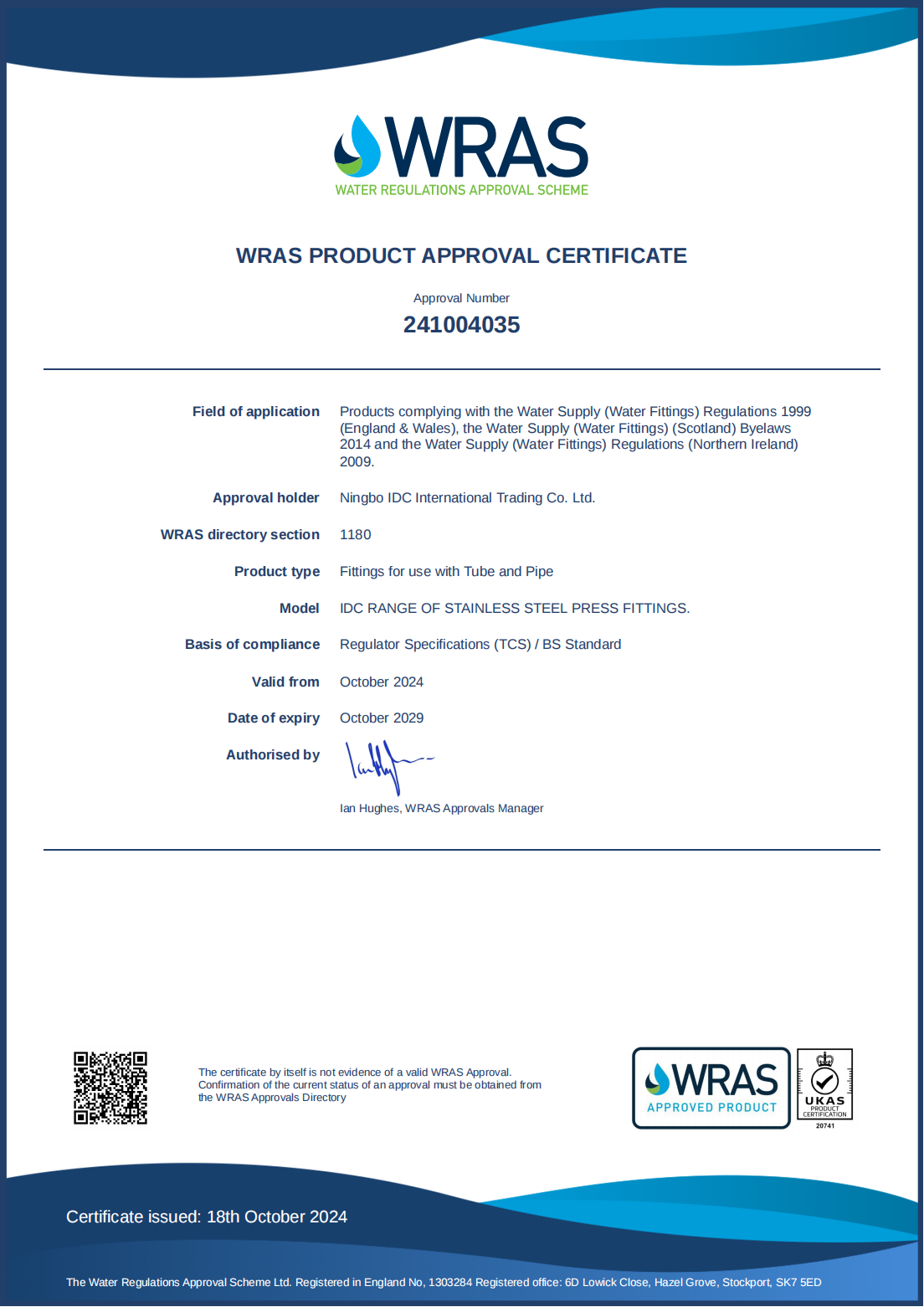 WRAS Certification Update for M Profile Stainless Steel Press Fittings