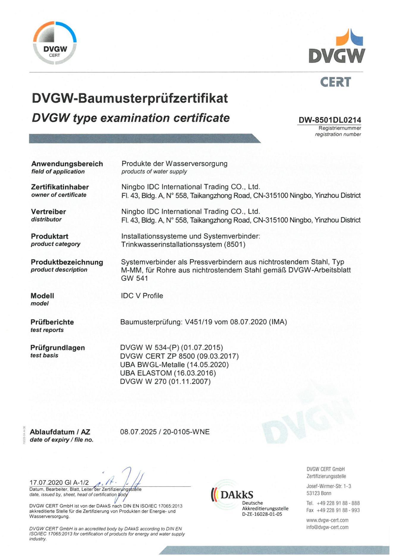 fo21051101 NB CB WRAS DVGW ACS CSTB approvals