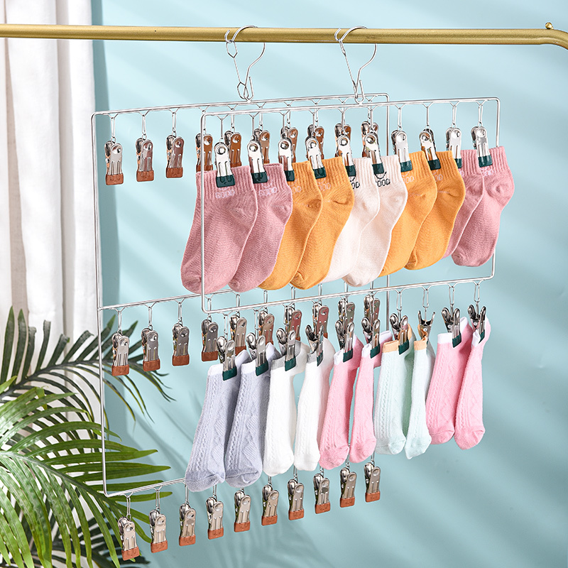 Stainless steel dip plastic clip drying socks rack