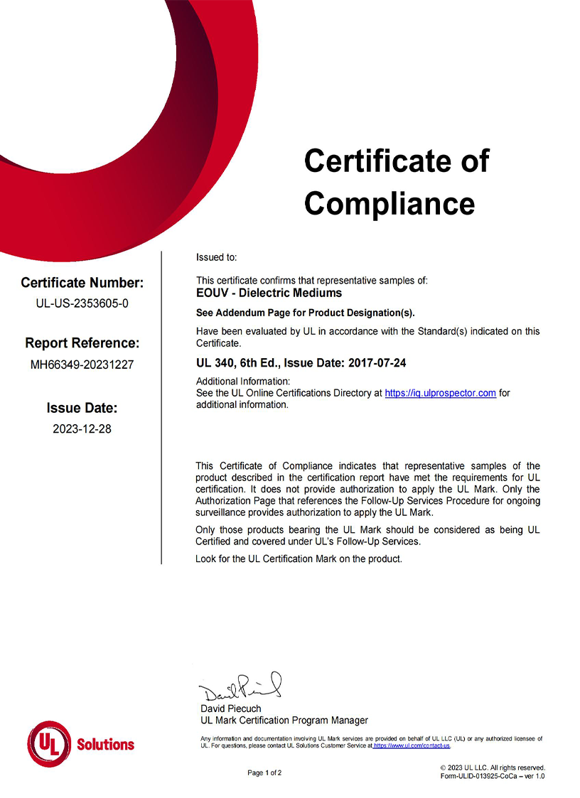 Certificate of Compliance (UL) Certificate of Compliance (UL)