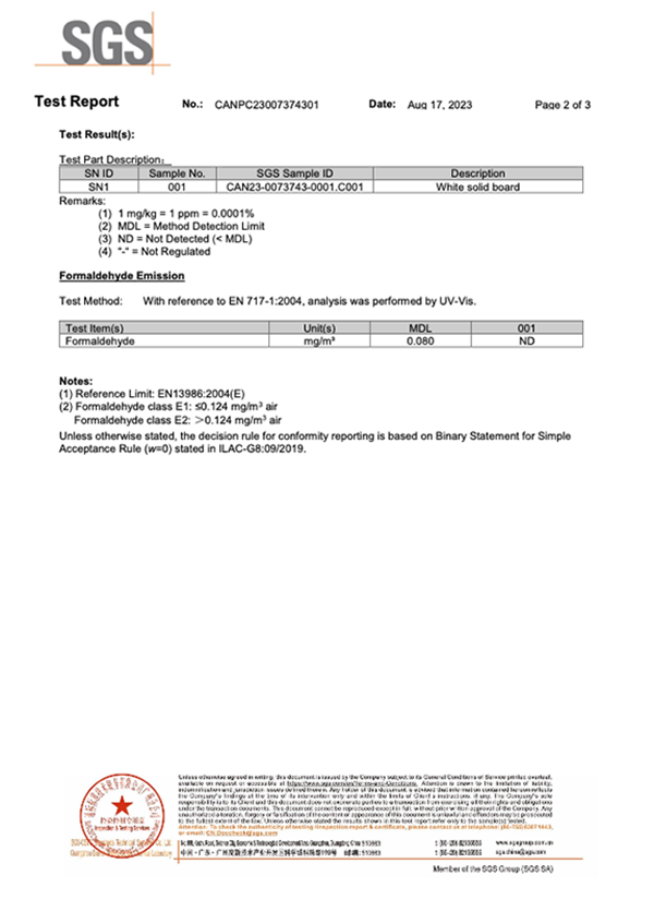 SGS Formaldehyde Report