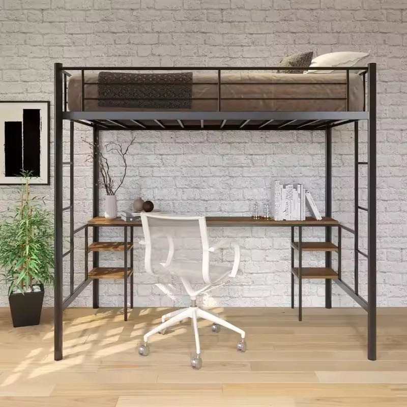 Metall bett Platzsparend Studenten wohnheim Etagen bett Robuster Rahmen Einfache Montage Metall Loft Etagen bett mit Schutzs chiene Leiter