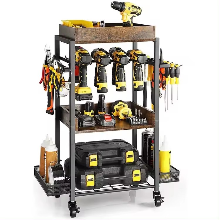 Elektro werkzeug Organizer Warenkorb mit Rädern 4 Layer Heavy Duty Metall Werkzeug gestell Akku Bohr halter Regal für Werkstatt und Garage