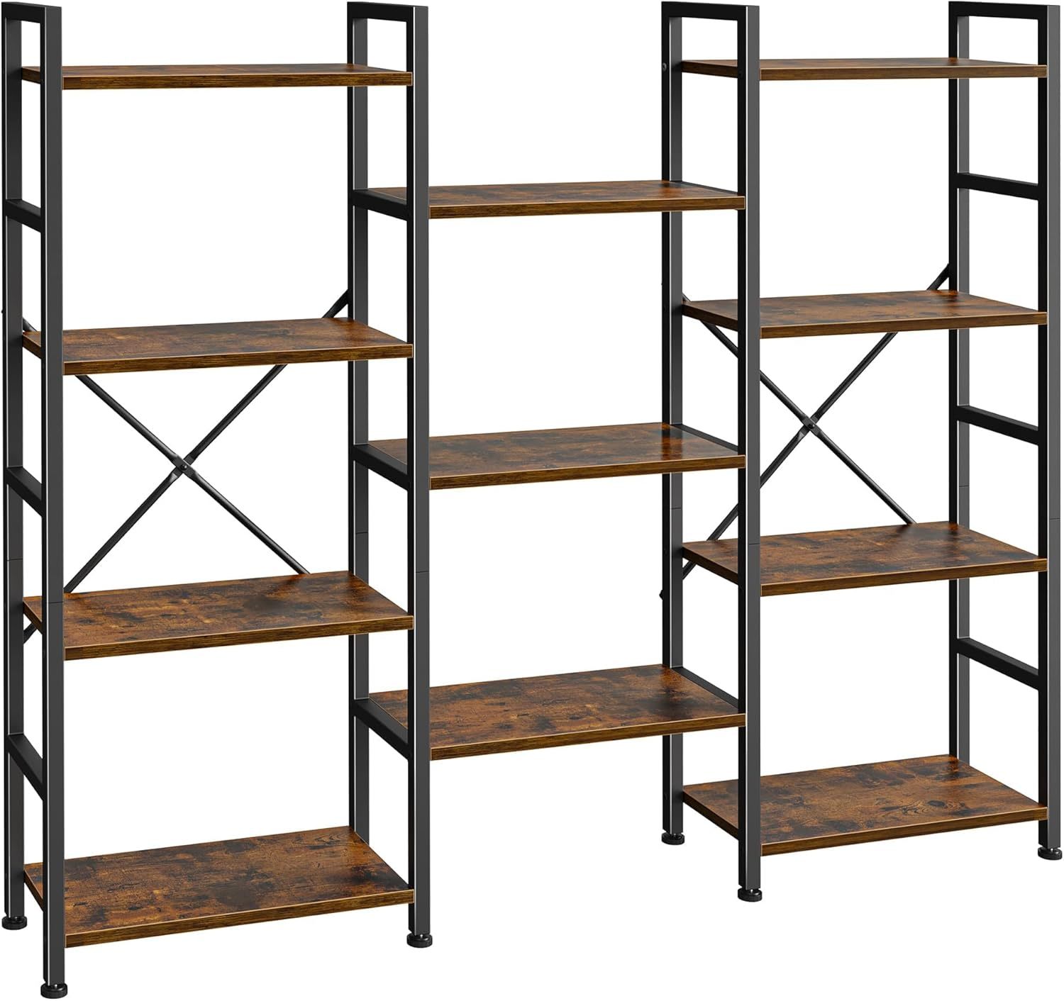 4-stufiges rustikales braunes Bücherregal mit 11 offenen Ausstellungsregalen, breites Bücherregal für die Aufbewahrung zu Hause und im Büro, Halter und Regale