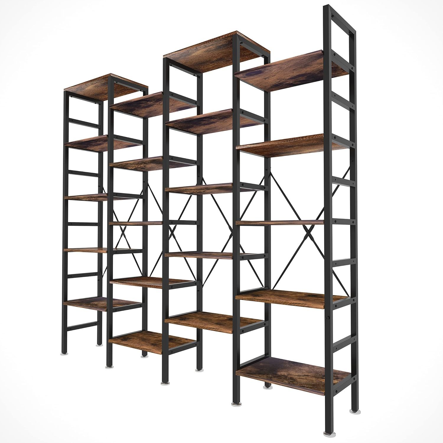 Industrielles 5-stöckiges Bücherregal mit 20 offenen Ablageflächen Etagere große rustikale braune Holzregale Vintage-Metallrahmen Lagerung