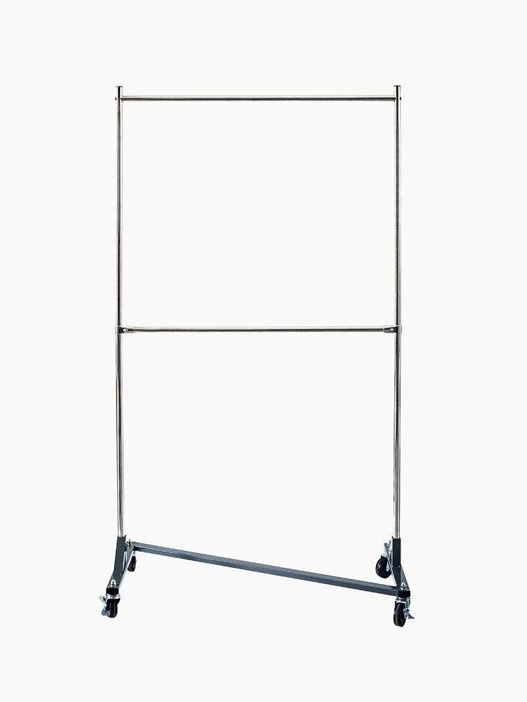 adjustable rail rolling Z garment rack with black base