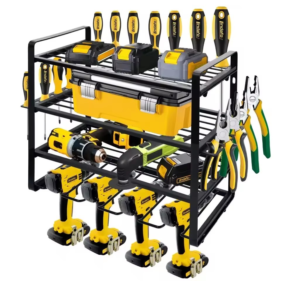 3Tiers Storage Rack electric drill storage rack tool storage box garage tool wall hung electric drill rack