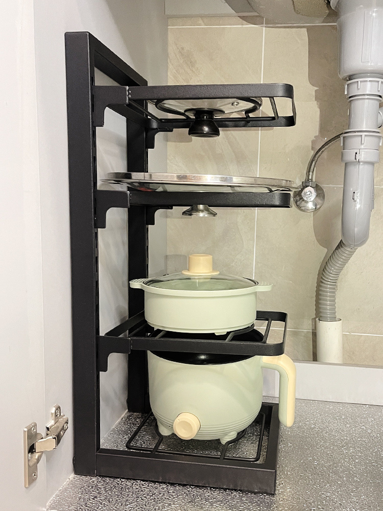 Pots and Pans Organizer Rack Multi-layer Pot Cover Storage Cupboard Rack Pots Holder Kitchen Cookware Organizer