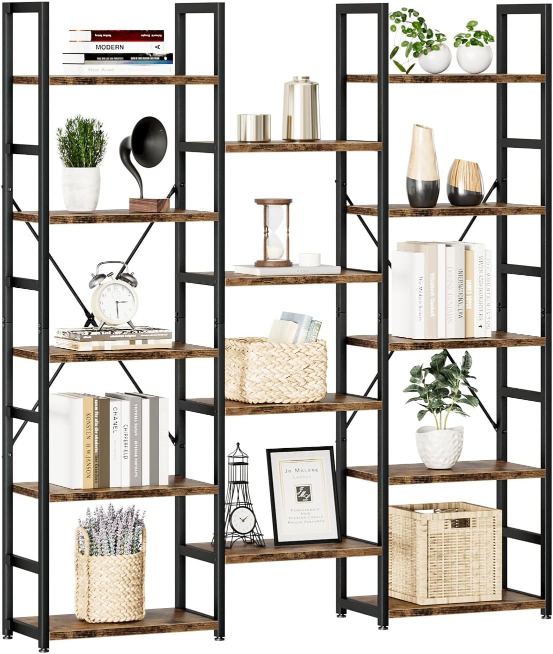 5 Tier Rustic Industrial Style Bookshelf Modern Adjustable Bookshelves 14 Open Display Shelves Bedroom Living Room Home Storage