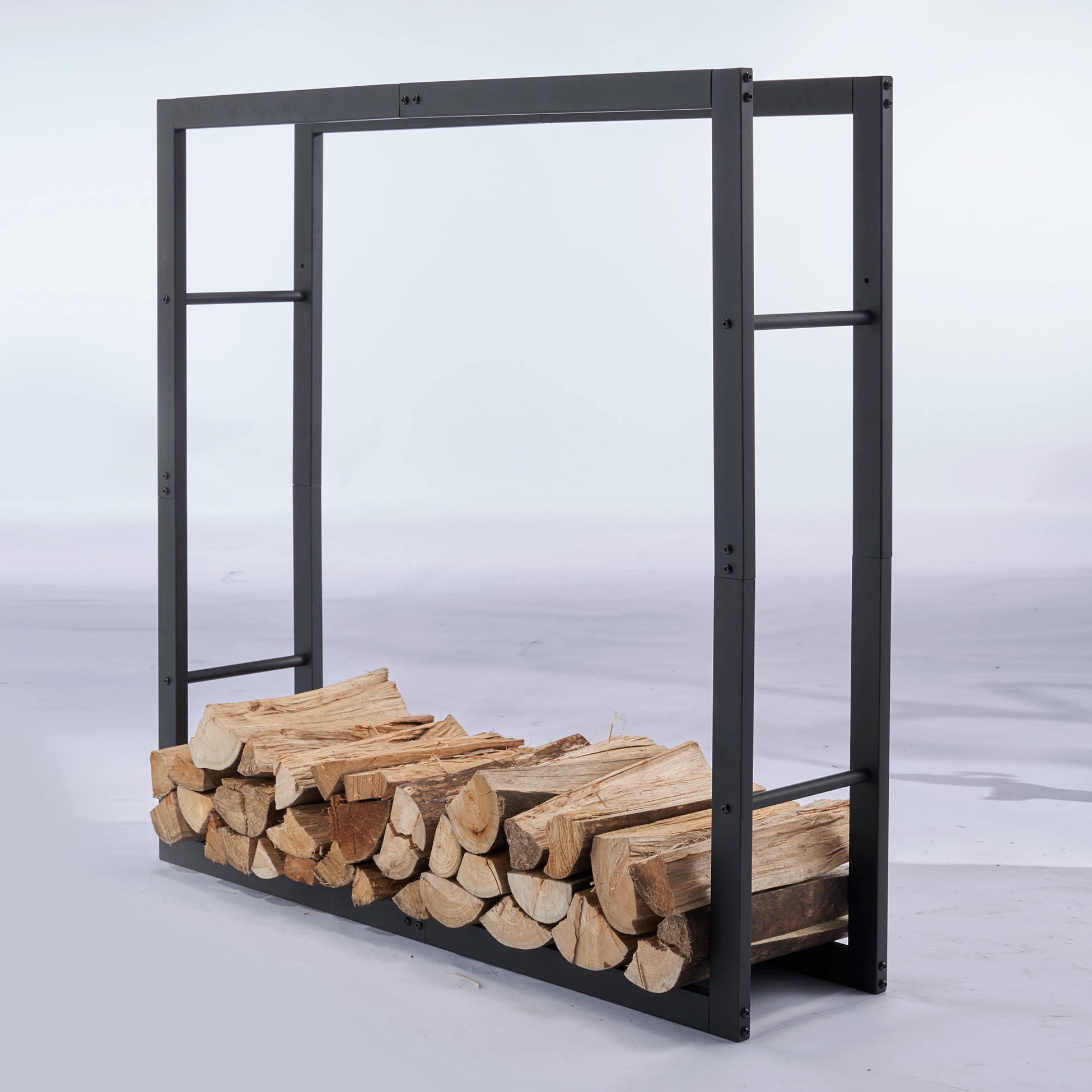 Black Powder Coated Steel Indoor Fireplace Tools with Customized Logo Firewood Rack and Log Holder