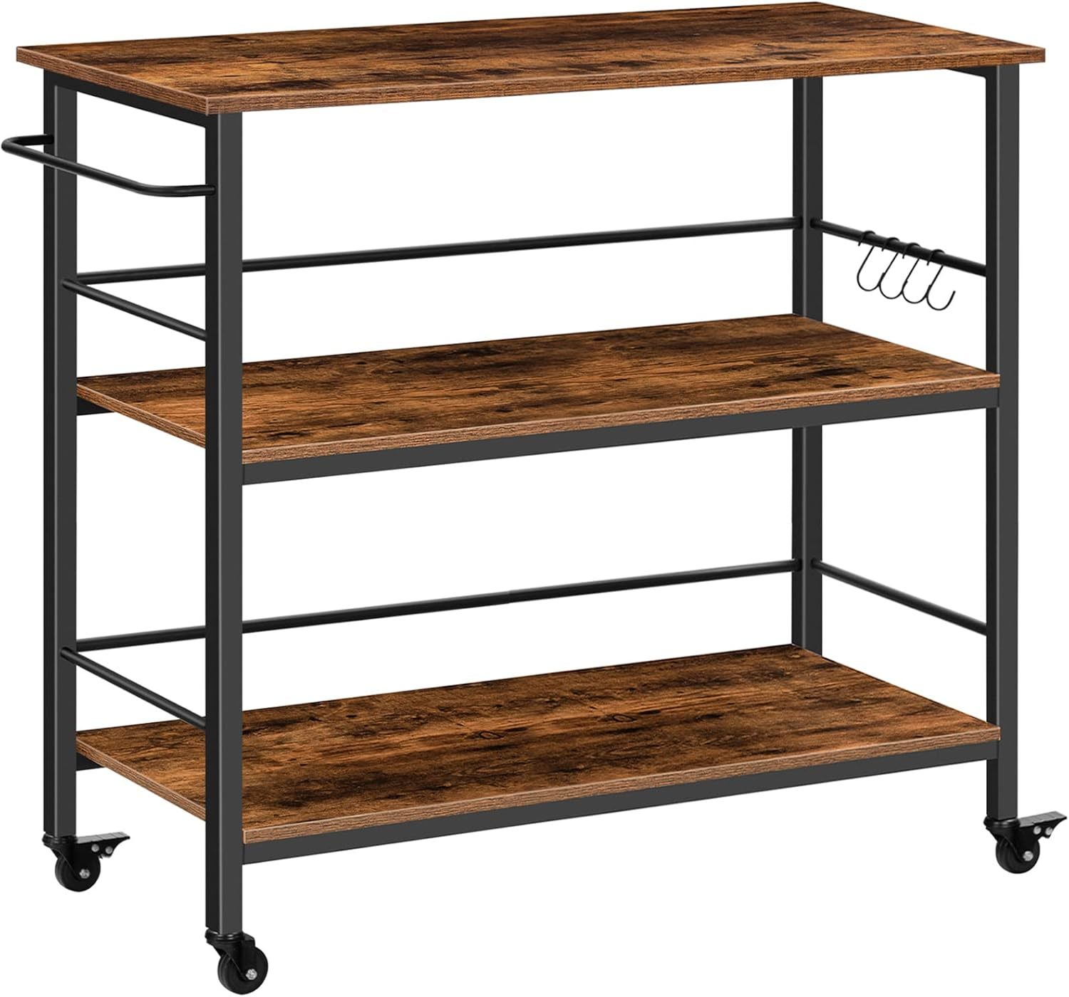 Kitchen Counter Hooks Rustic Brown Black 3-Tier Storage Rack Easy Assembly Large Workstation Kitchen Island