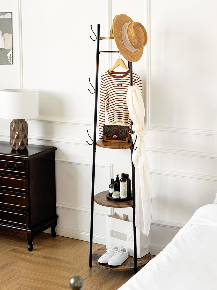 Standing Coat Rack with Storage Shelves Hat Hooks for Entryway Bedroom Cozy Coat Stands