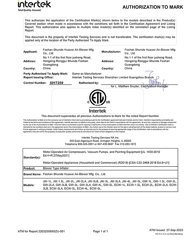 (GW JW) ETL Certificate (GW JW) ETL Certificate