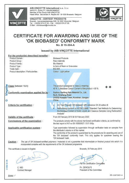 OKbiobased certificate
