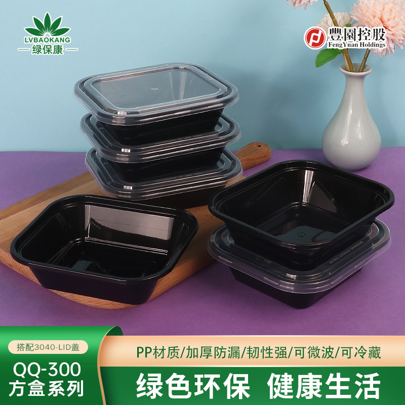 QQ300食品级高档饭盒加厚带盖圆形外卖方形打包盒一次性餐盒
