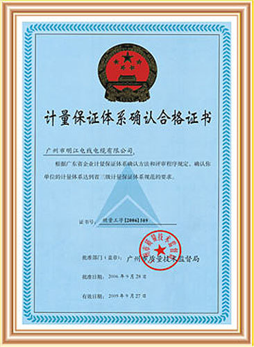 Certificate of conformity for metrological assurance system confirmation