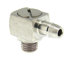 Beswick Engineering 1/4-28 Thread to Barb, Low Profile Adjustable Position Elbow