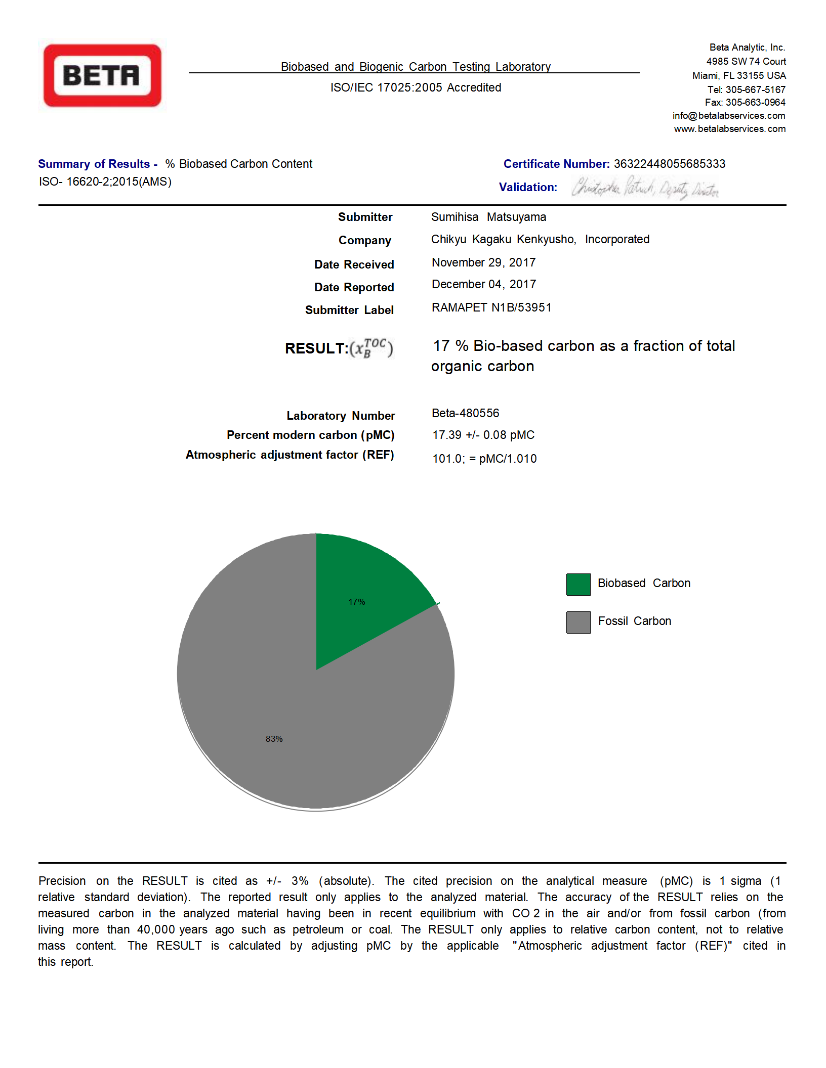 Biobased PET C14 Test Report