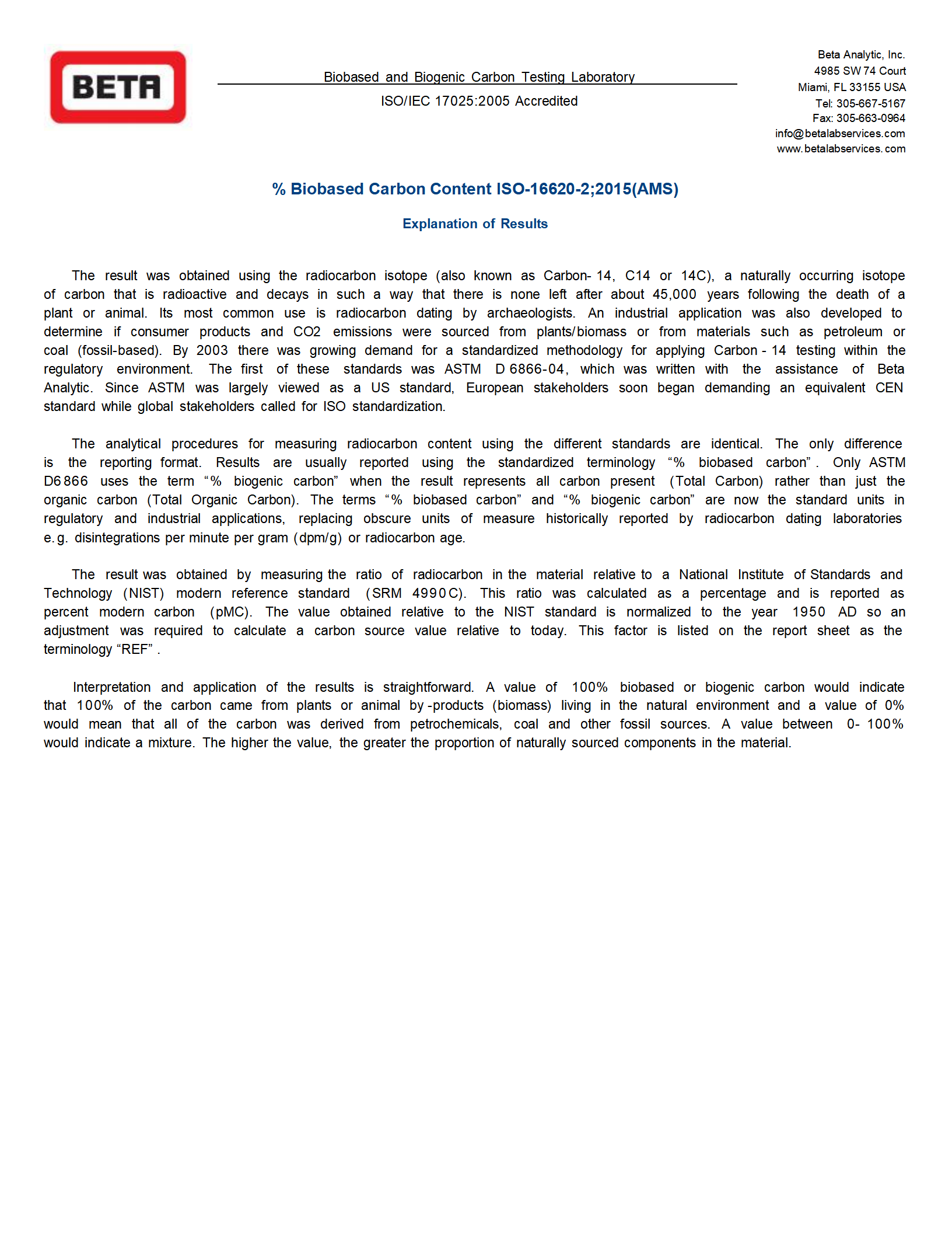 Biobased PET C14 Test Report