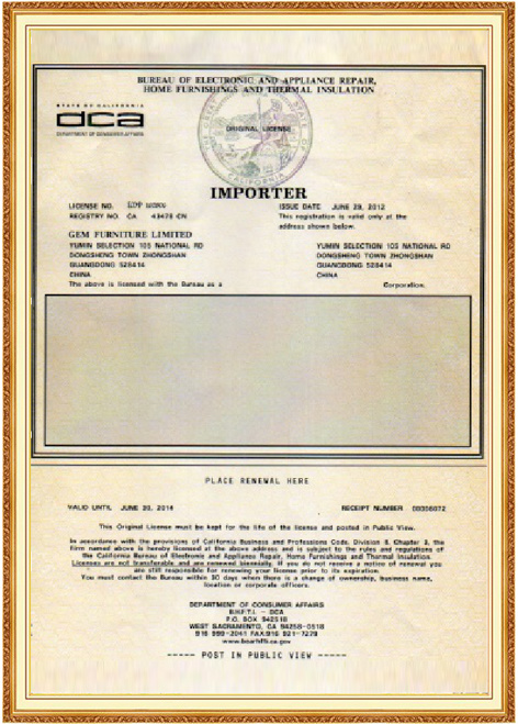 California Fire Safety Certificate 
