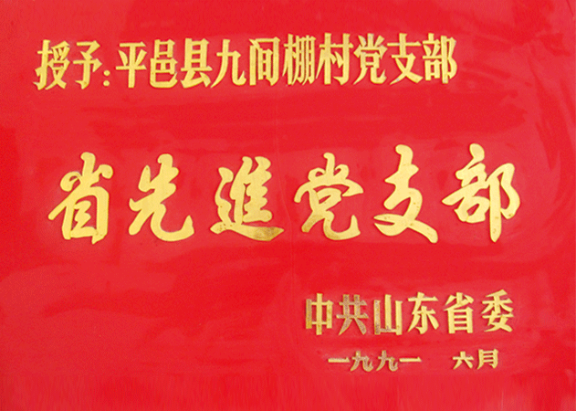 1991年6月，九間棚村黨支部被中共山東省委評(píng)為省先黨組織