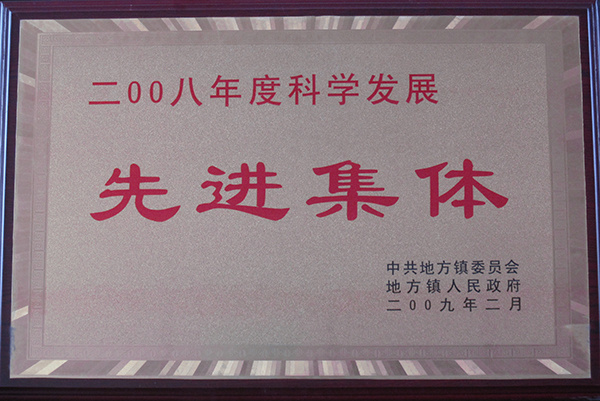2009年2月，被評(píng)為2008年度科學(xué)發(fā)展先進(jìn)集體