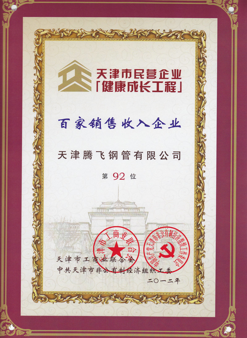 Tengfei Company Was Awarded the Title of Hundred of Sales Revenue Enterprise