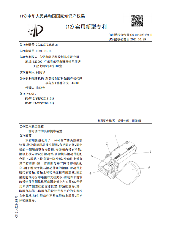 An adjustable head side rest device An adjustable head side rest device