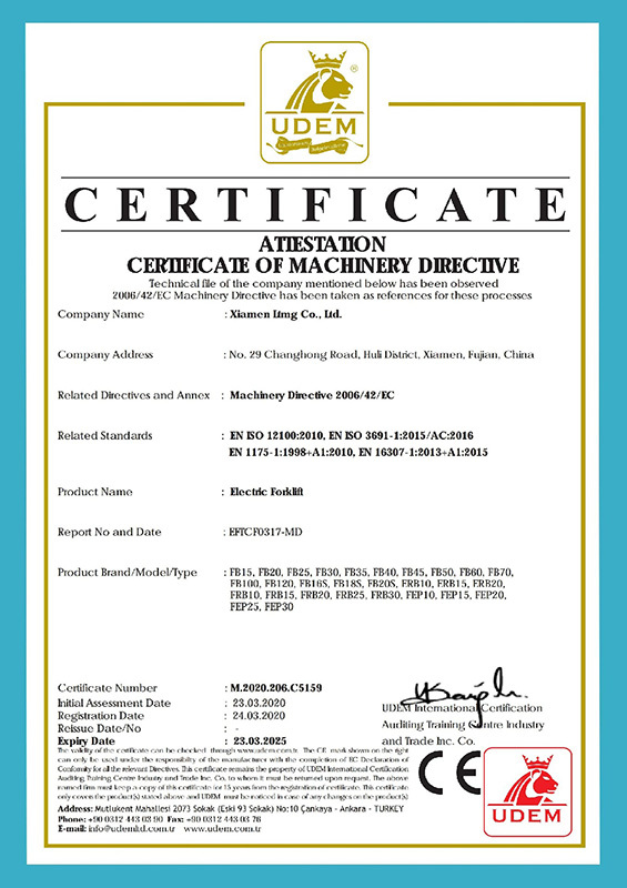 CE Certification of Electric Forklift Electric Stacker Electric Pallet Truck