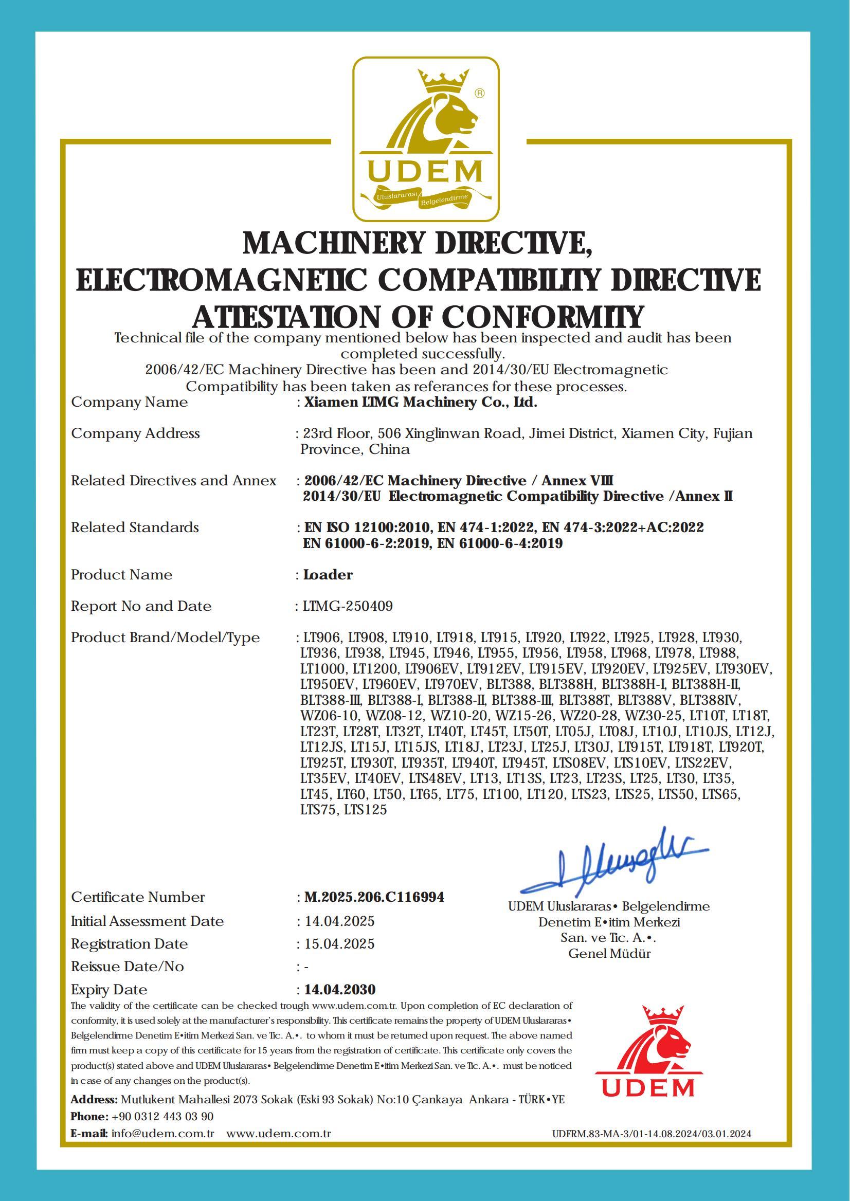 CE Certification of Wheel Loader