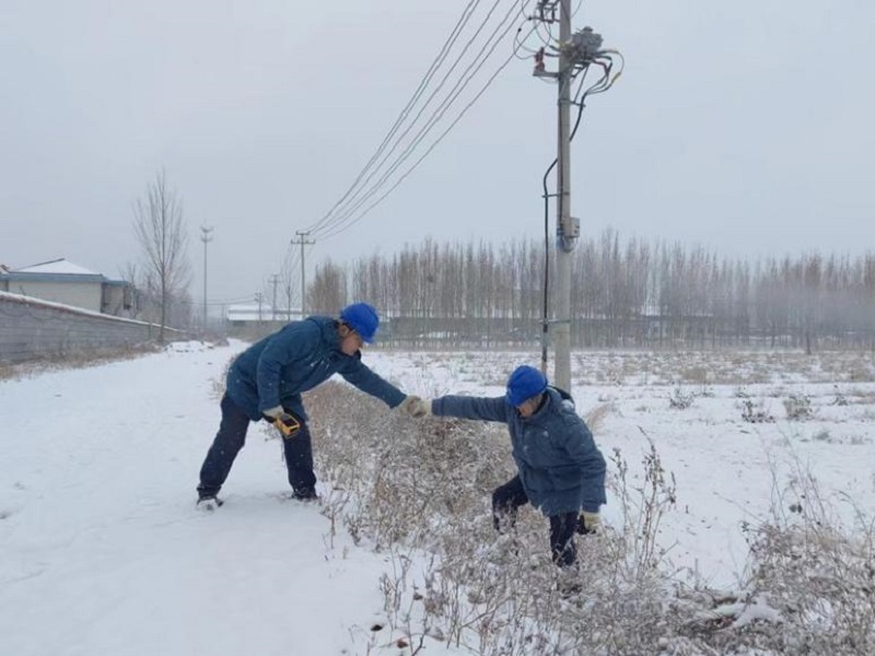 国网山东淄博供电公司员工巡检10千伏线路，确保电采暖台区可靠供电。